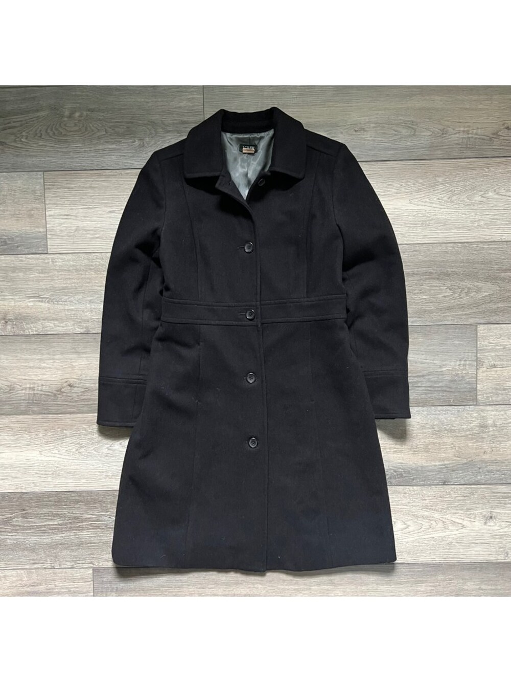 J.Crew Women's 10 Overcoat 100% Wool Black Long Tailored Button Front Coat